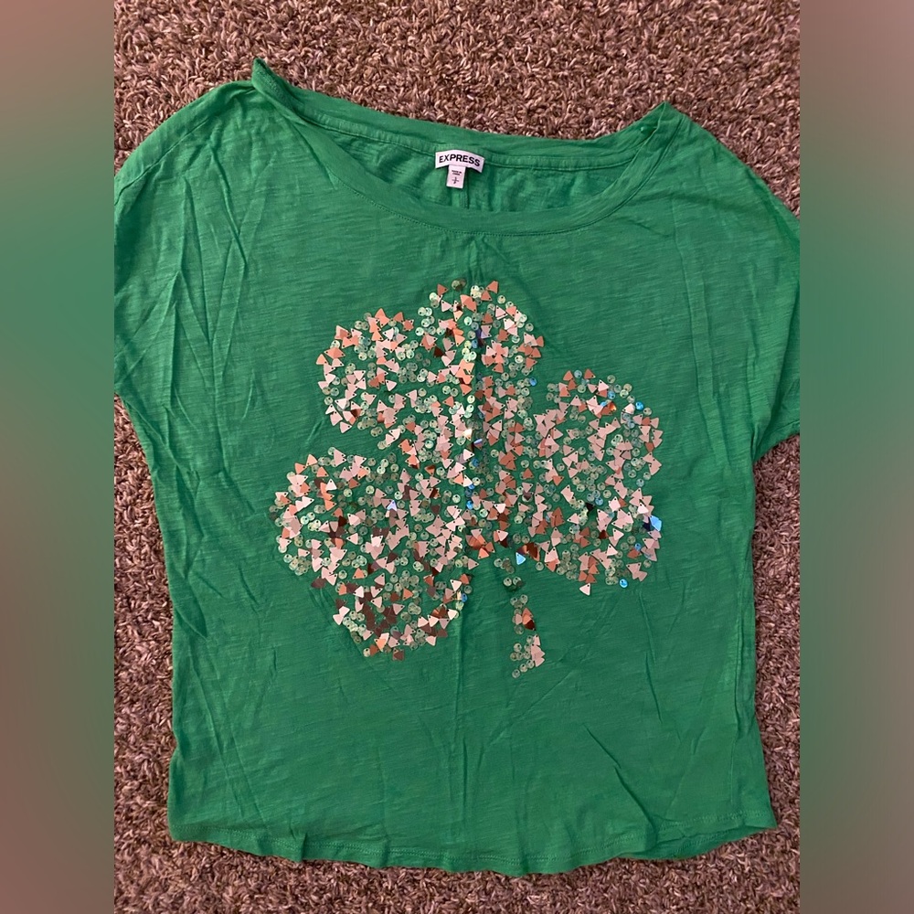 Express Green Clover Sequin Top